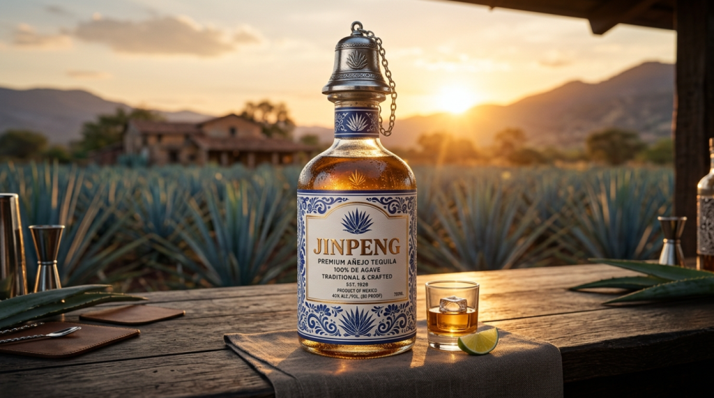 blue and white tequila bottle