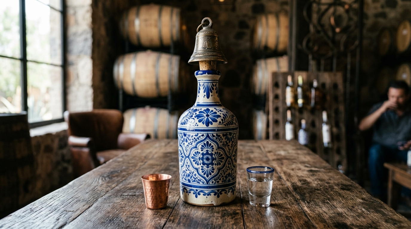 blue and white tequila bottle
